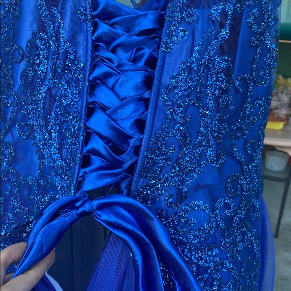 Royal Blue Lace & Tulle Floor-Length Ball Gown with Built-In Petticoat - Picture 17 of 17